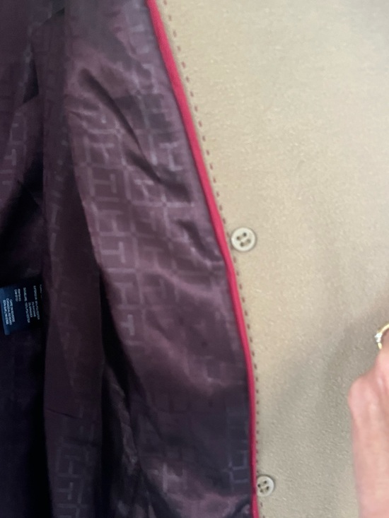 Tommy Hilfiger Tan Double-Breasted Wool Coat with Burgundy Lining - Picture 10 of 13